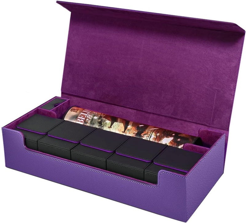 Scimi Premium Trading Card Storage Case TCG Deck Box Holds 800+ Sleeved Cards for MTG, YuGiOh, Uno, Sport with Strong Magnet Closure (Purple) - Image 5
